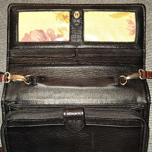 Brighton Black/Brown Croc Leather Crossbody Wallet Purse Authentic - Picture 10 of 14